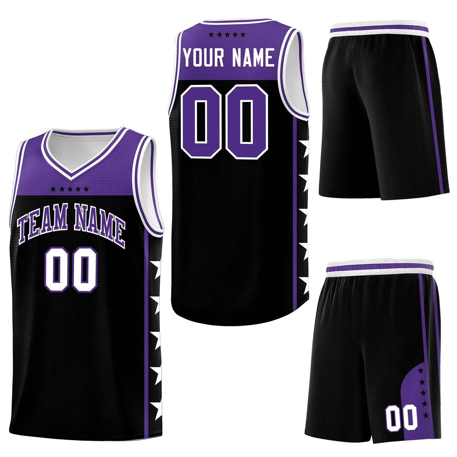 Custom Black Purple Personalized Star Pattern Sports Uniform Basketball Jersey