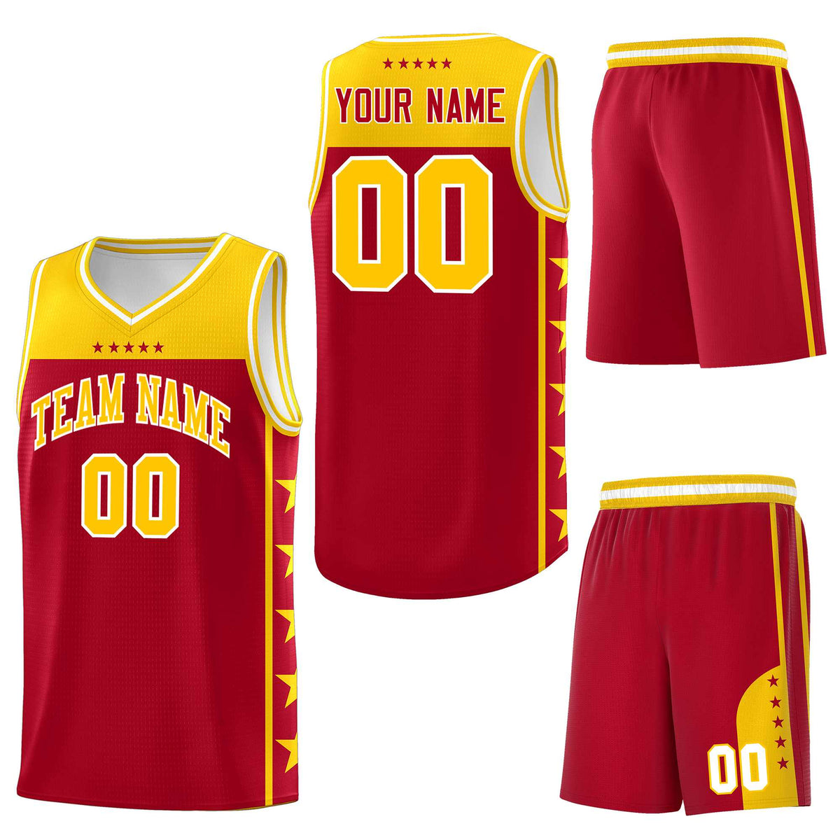Custom Red Yellow Personalized Star Pattern Sports Uniform Basketball Jersey