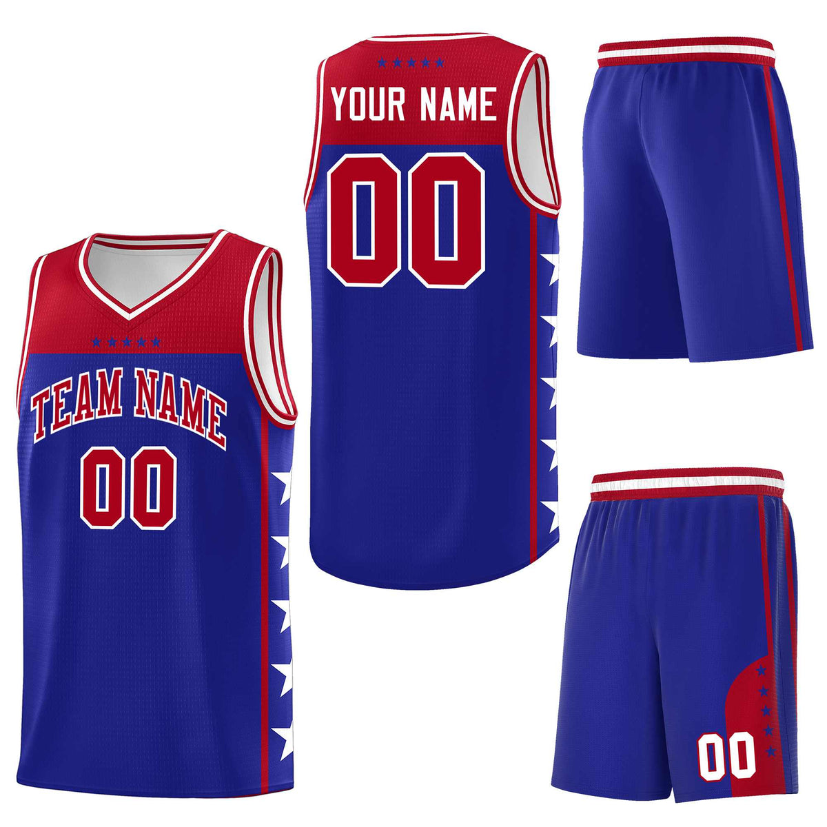 Custom Royal Red Personalized Star Pattern Sports Uniform Basketball Jersey