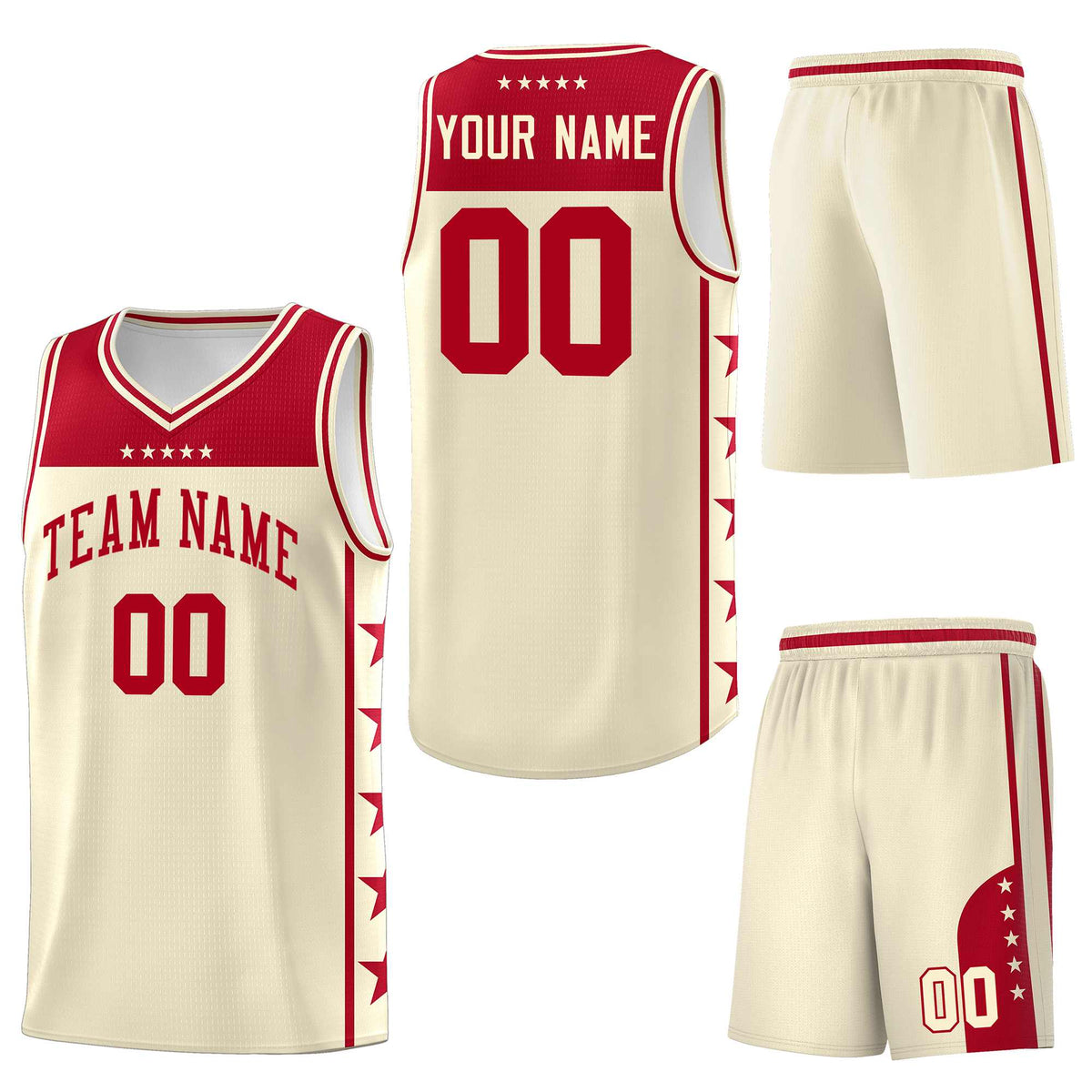 Custom Cream Red Personalized Star Pattern Sports Uniform Basketball Jersey