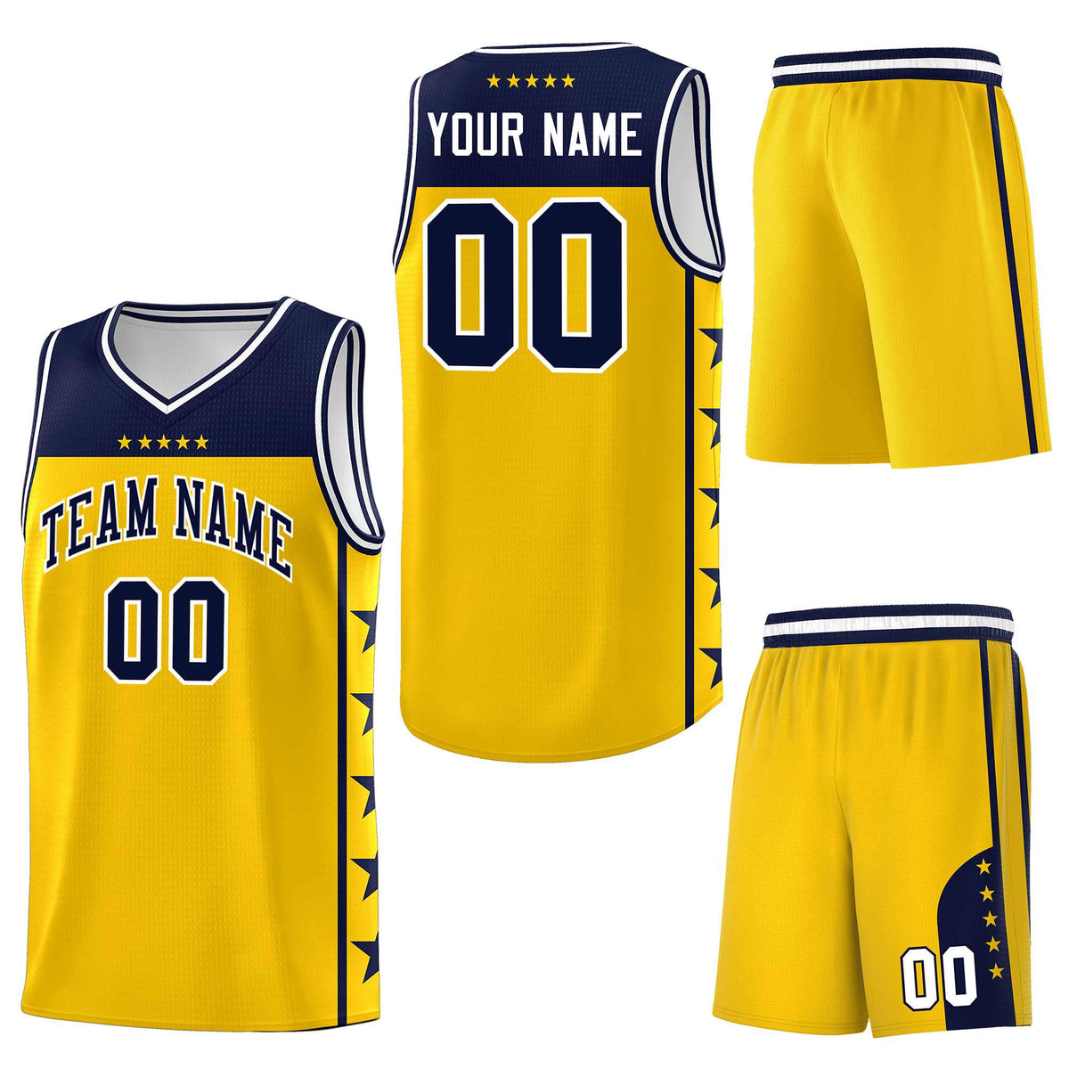Custom Gold Navy Personalized Star Pattern Sports Uniform Basketball Jersey