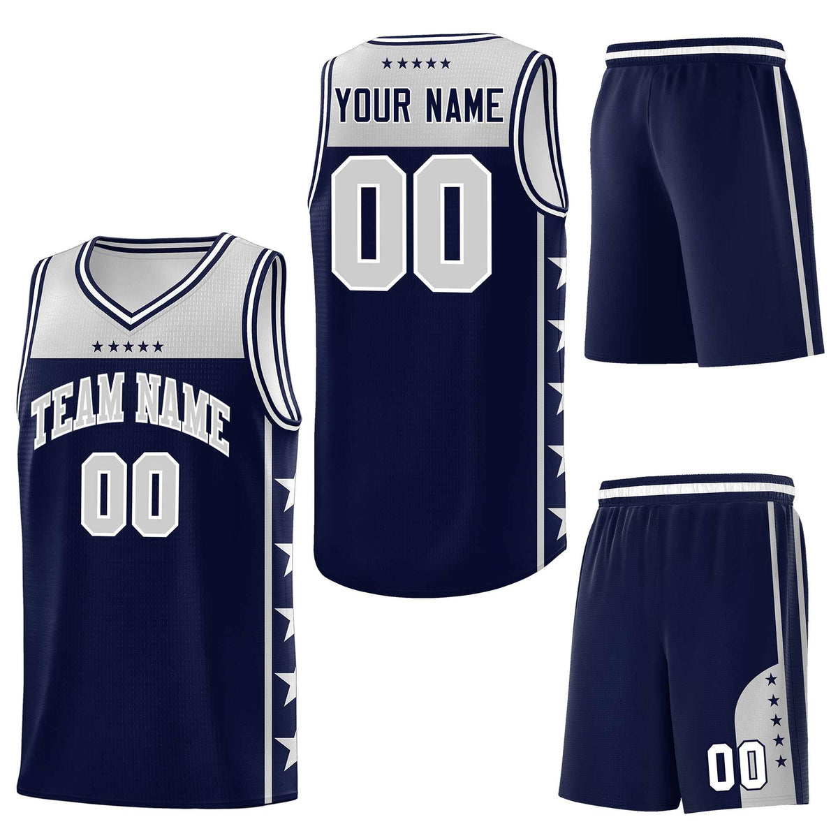 Custom Navy Gray Personalized Star Pattern Sports Uniform Basketball Jersey
