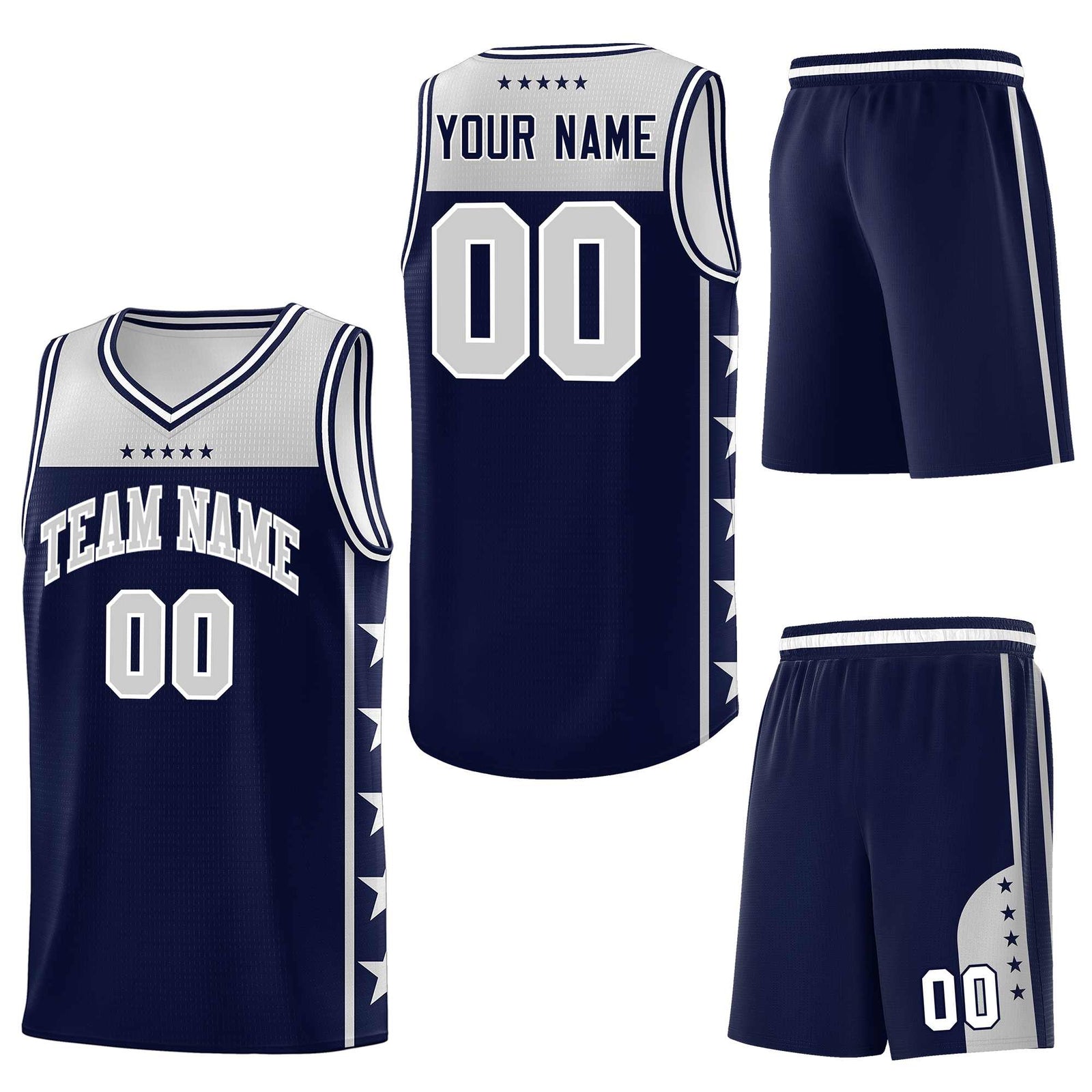Custom Navy Gray Personalized Star Pattern Sports Uniform Basketball Jersey