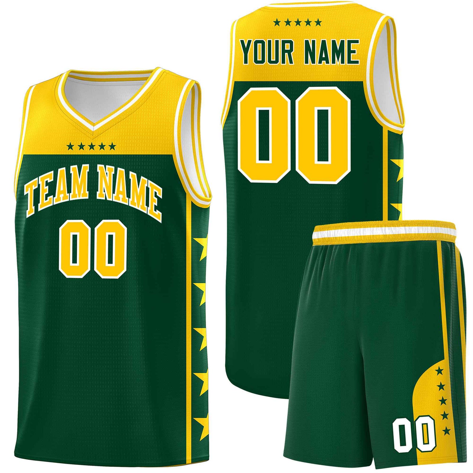 Custom Kelly Green Yellow Color Block Sets Sports Uniform Basketball Jersey