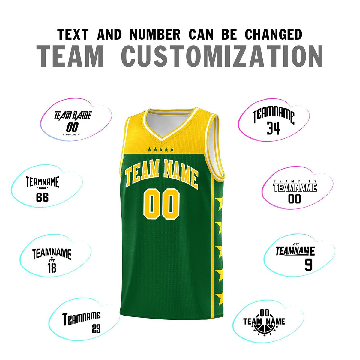 Custom Kelly Green Yellow Color Block Sets Sports Uniform Basketball Jersey