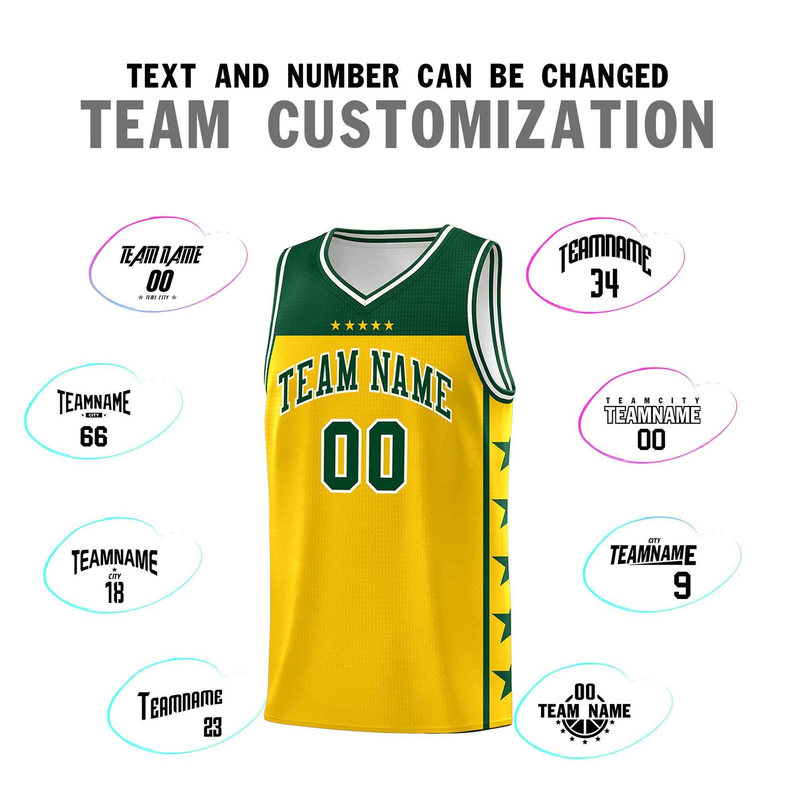 Custom Gold Kelly Green Color Block Sets Sports Uniform Basketball Jersey