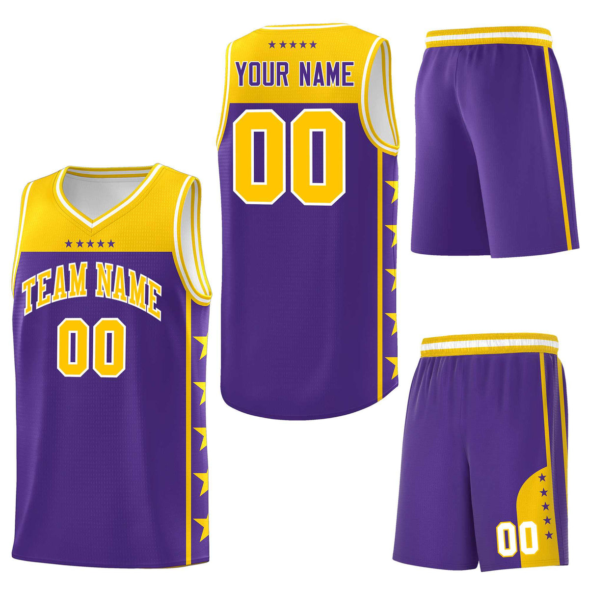 Custom Purple Yellow Personalized Star Pattern Sports Uniform Basketball Jersey