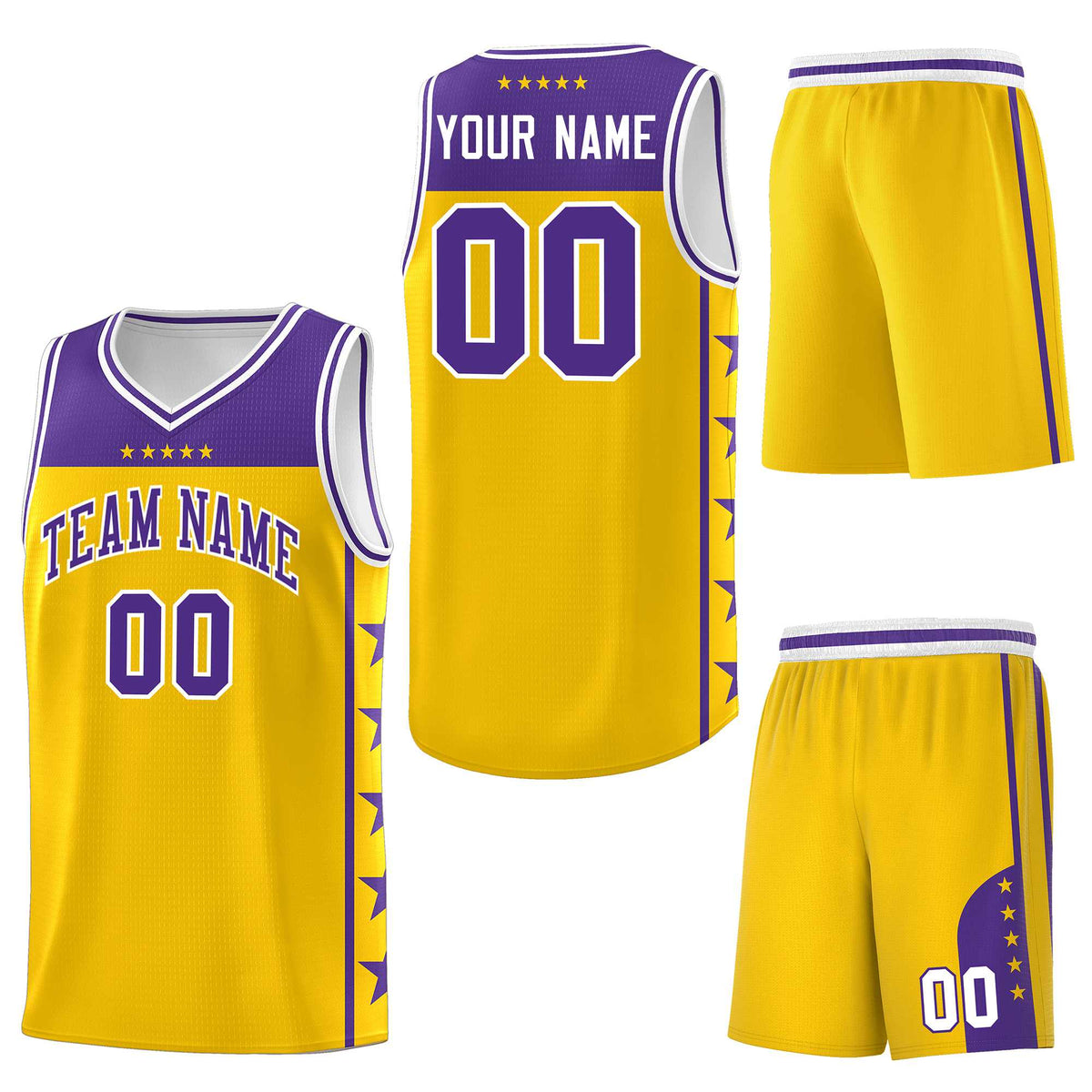 Custom Gold Purple Personalized Star Pattern Sports Uniform Basketball Jersey