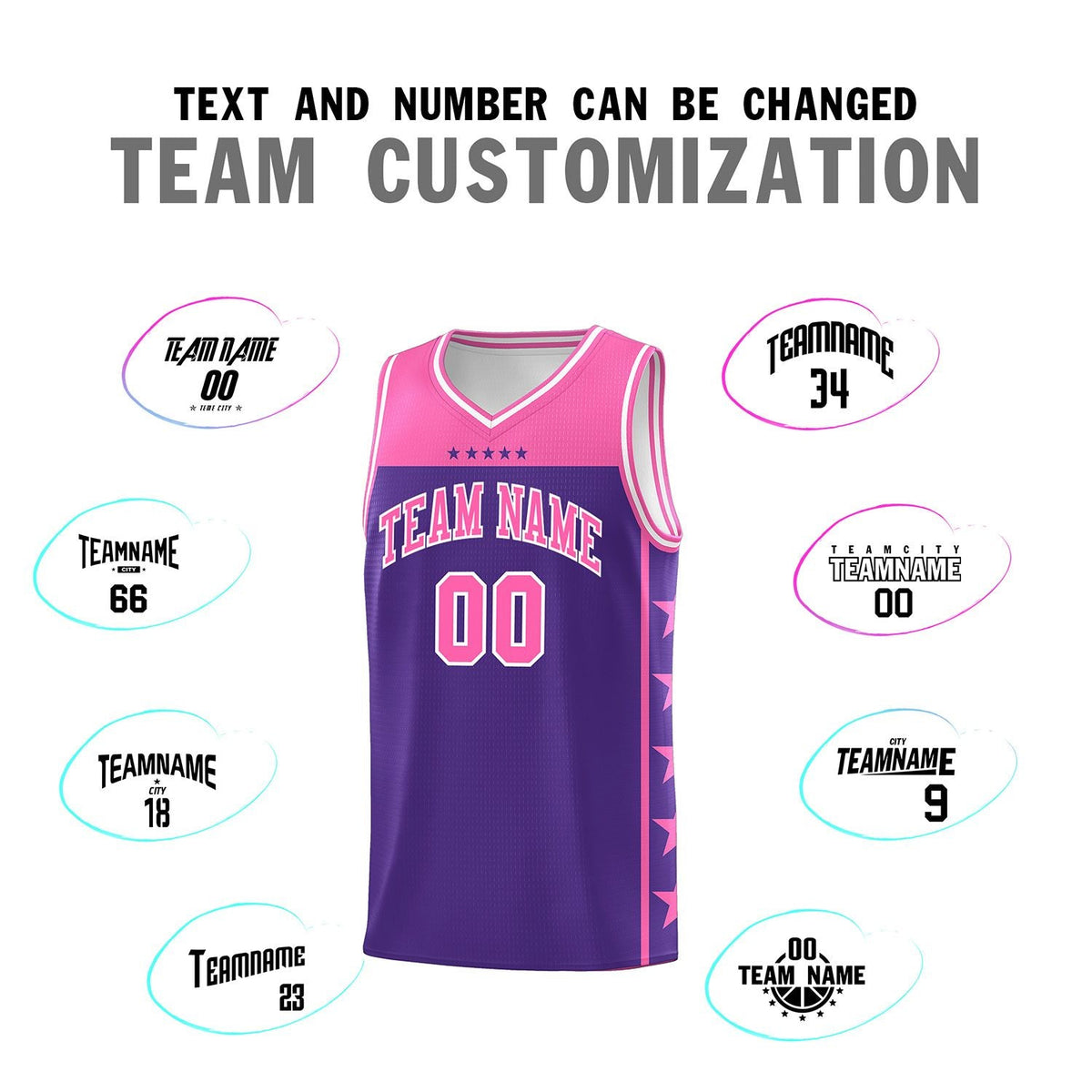 Custom Purple Pink Color Block Sets Sports Uniform Basketball Jersey