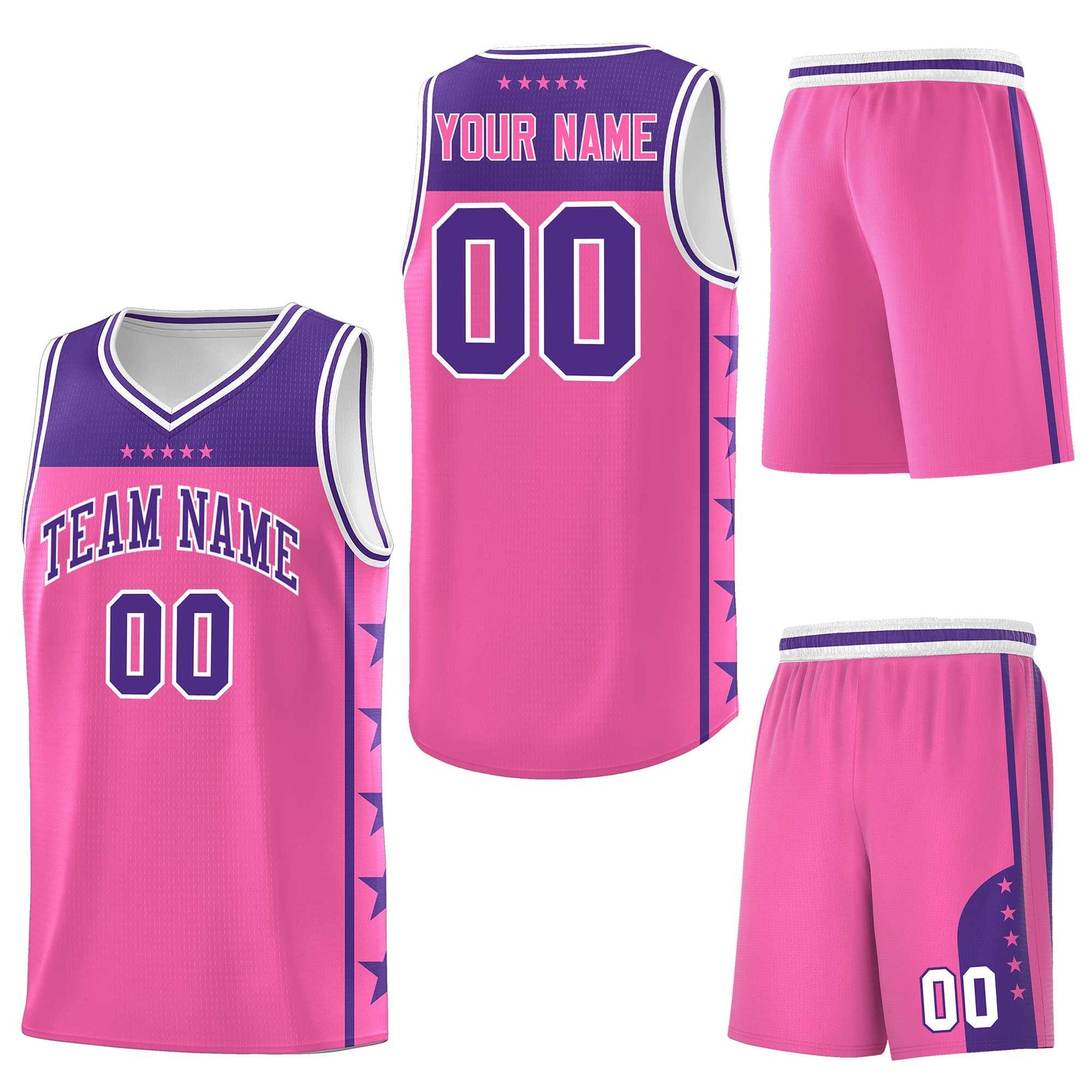Custom Pink Purple Personalized Star Pattern Sports Uniform Basketball Jersey