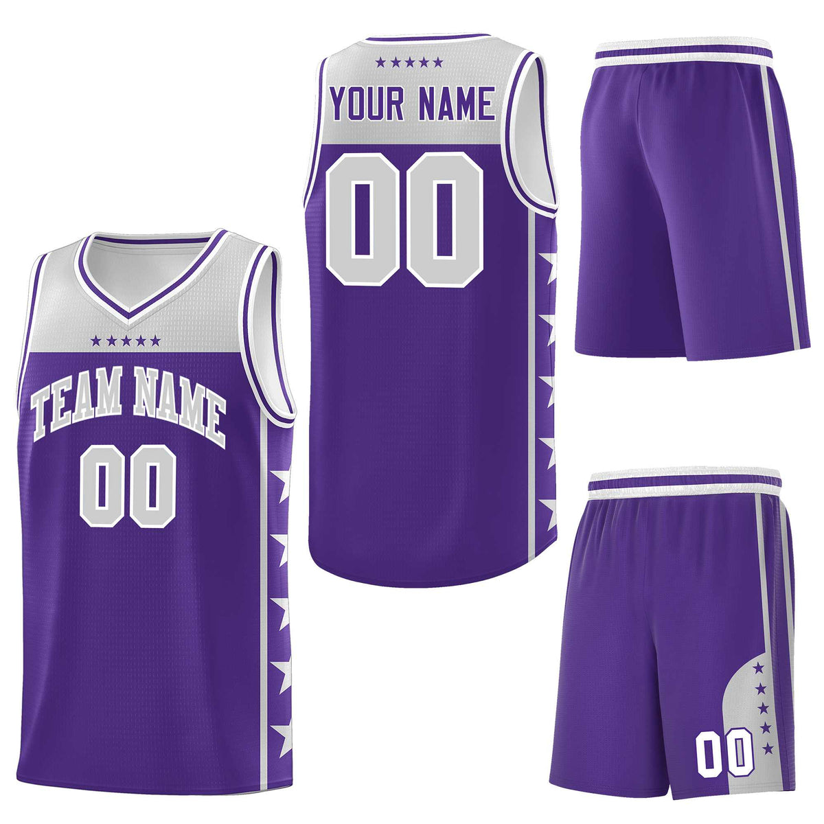 Custom Purple Gray Personalized Star Pattern Sports Uniform Basketball Jersey