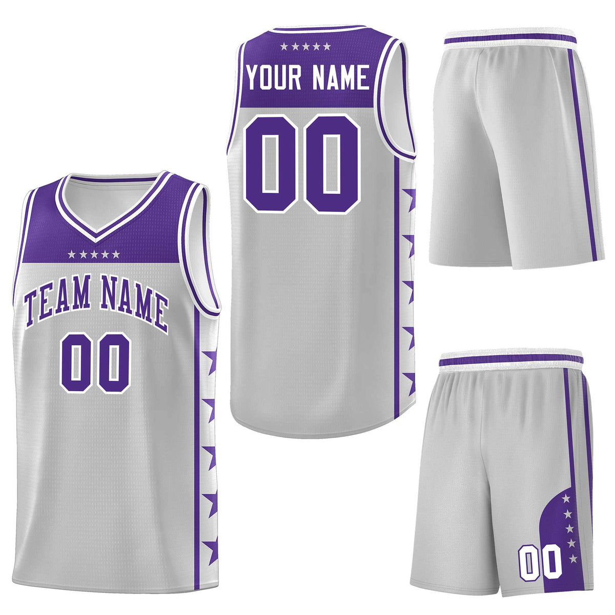 Custom Gray Purple Personalized Star Pattern Sports Uniform Basketball Jersey