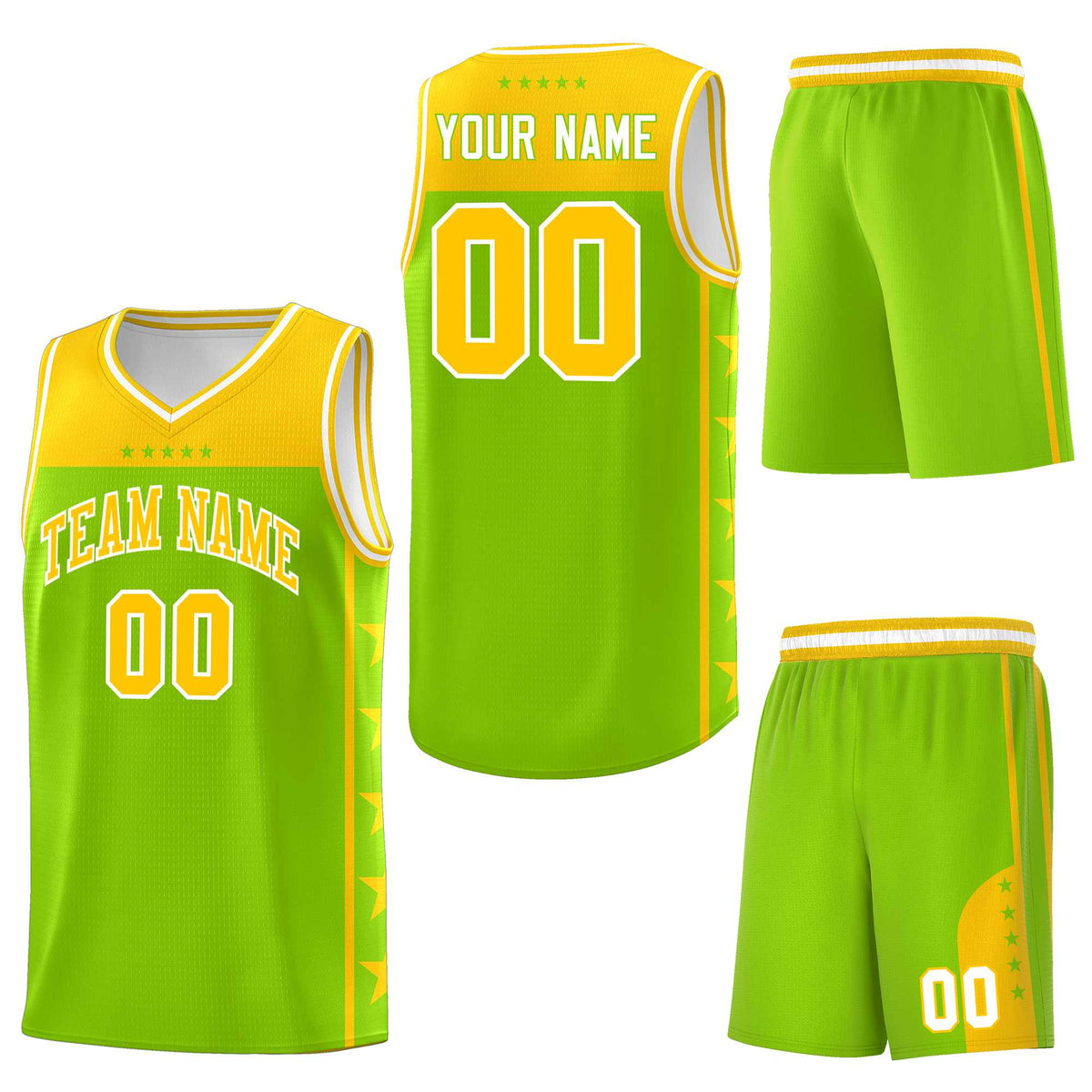 Custom Neon Green Yellow Personalized Star Pattern Sports Uniform Basketball Jersey