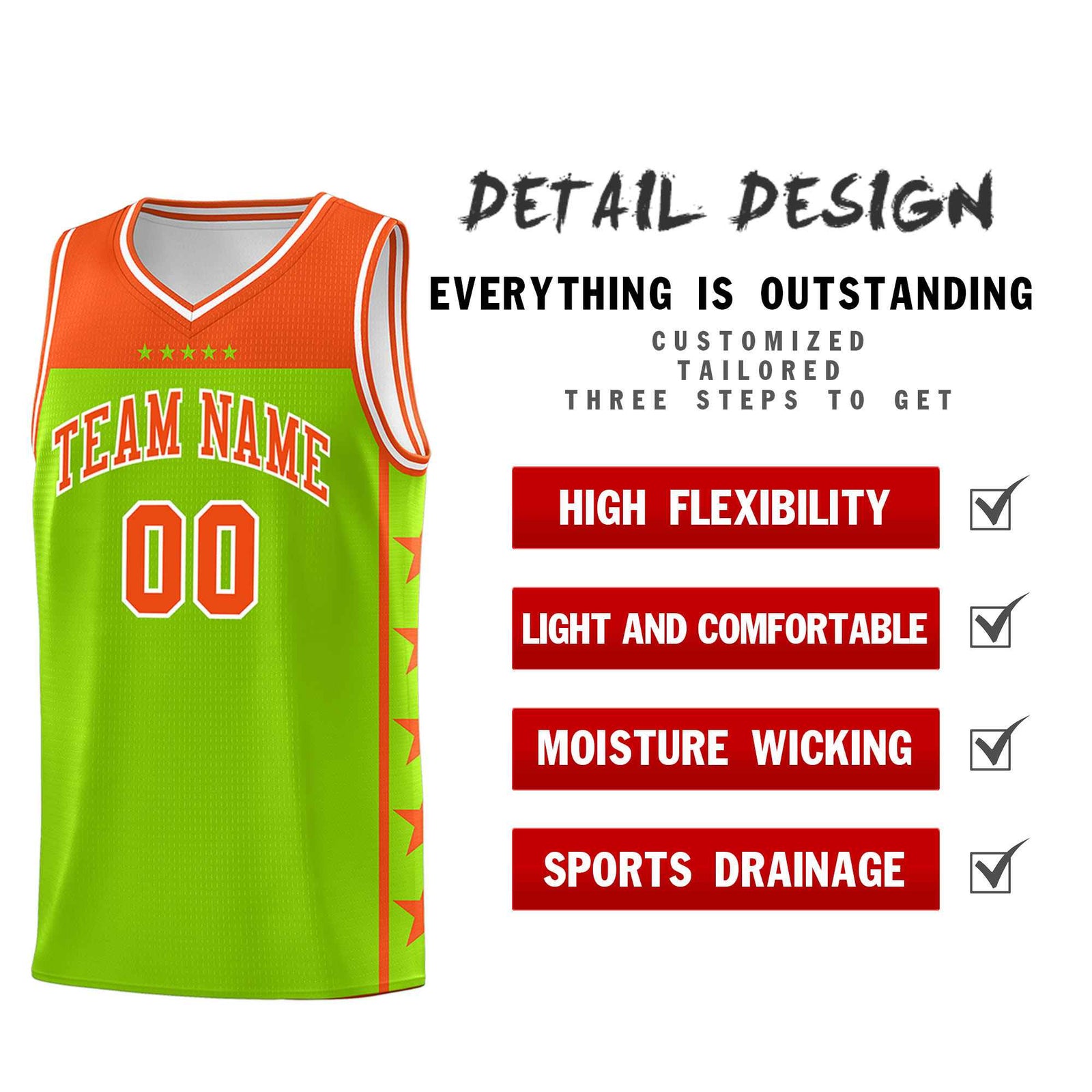 Custom Neon Green Orange Color Block Sets Sports Uniform Basketball Jersey