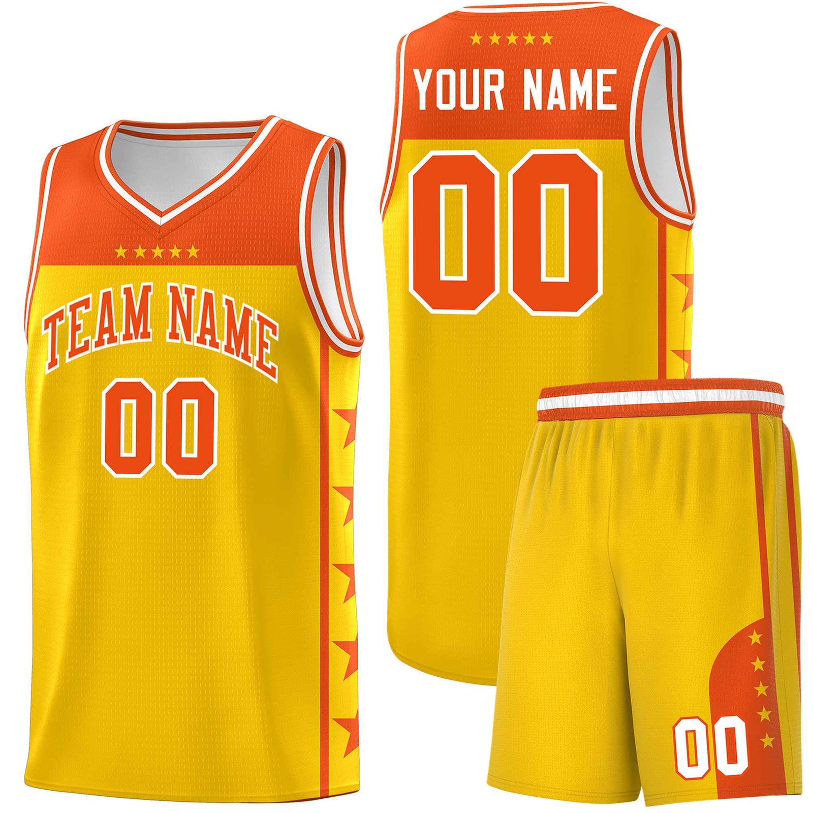 Custom Gold Orange Color Block Sets Sports Uniform Basketball Jersey
