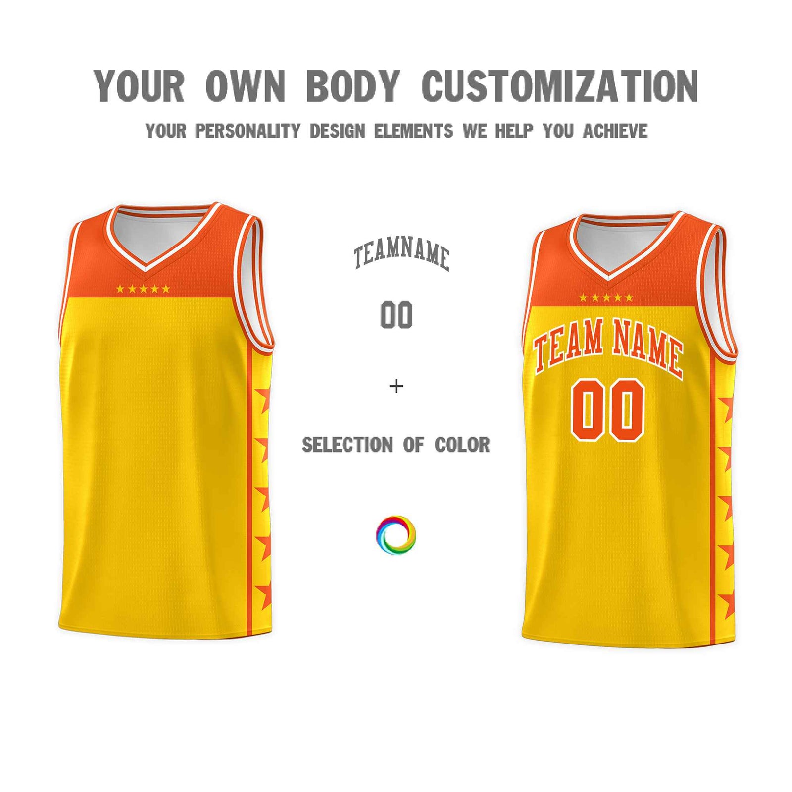 Custom Gold Orange Color Block Sets Sports Uniform Basketball Jersey