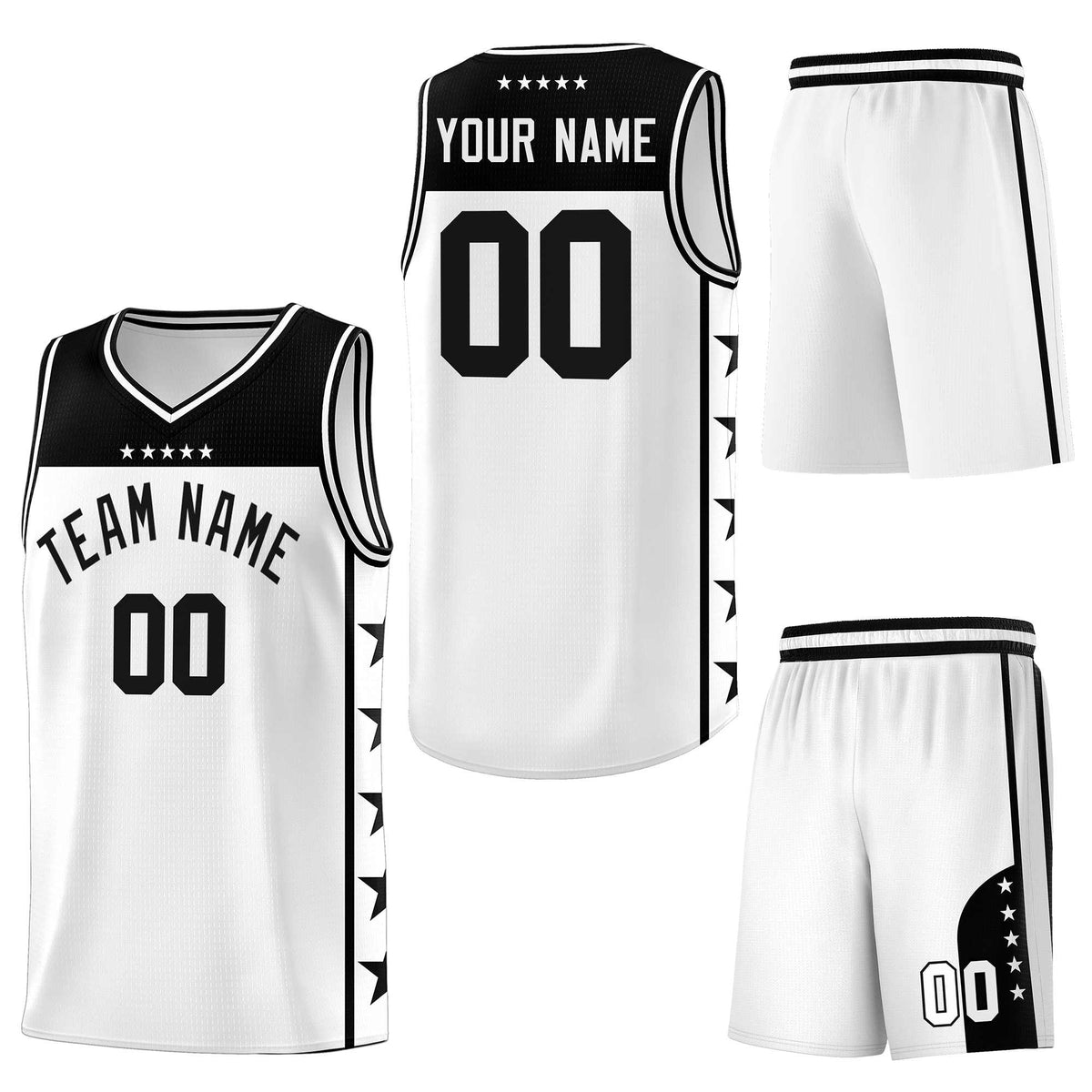 Custom White Black Personalized Star Pattern Sports Uniform Basketball Jersey