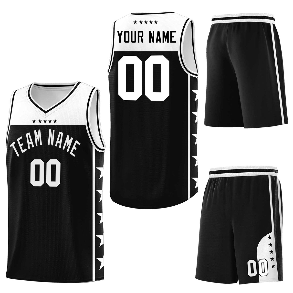 Custom Black White Personalized Star Pattern Sports Uniform Basketball Jersey