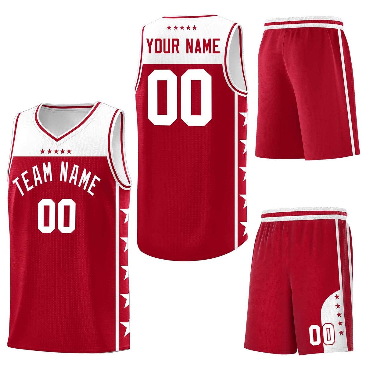Custom Red White Personalized Star Pattern Sports Uniform Basketball Jersey