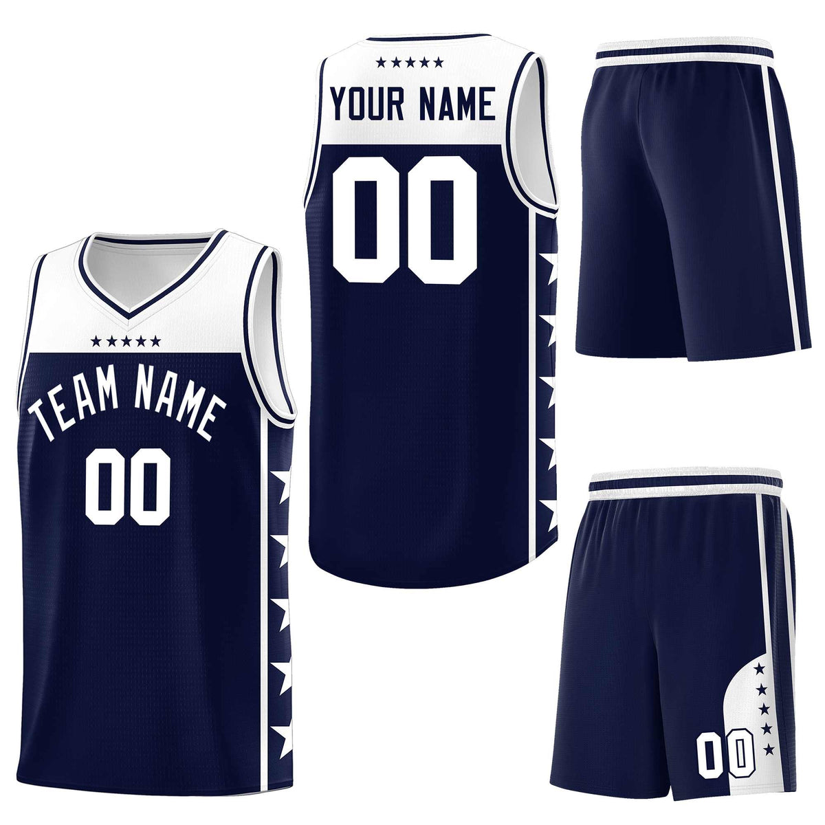 Custom Navy White Personalized Star Pattern Sports Uniform Basketball Jersey