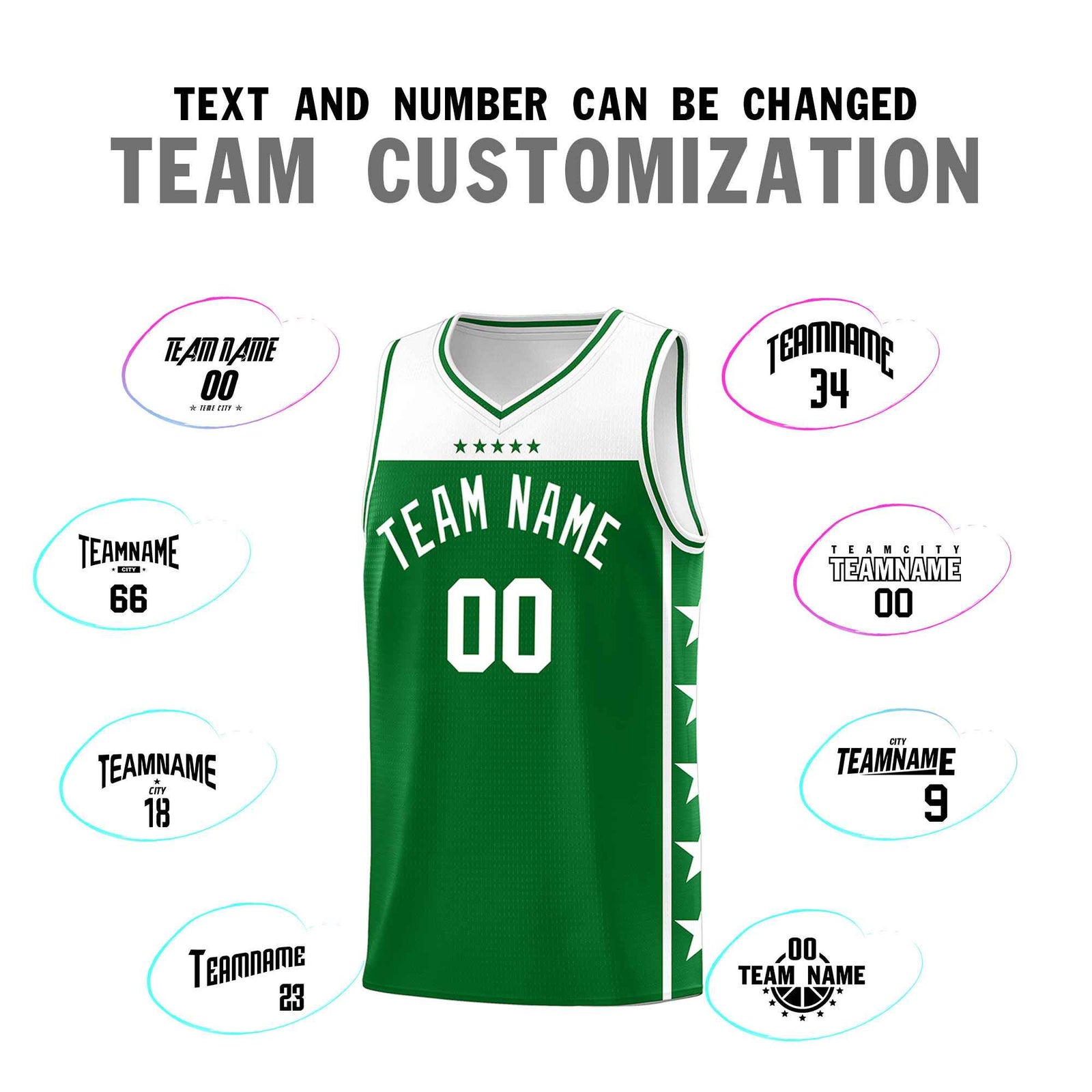 Custom Kelly Green White Color Block Sets Sports Uniform Basketball Jersey