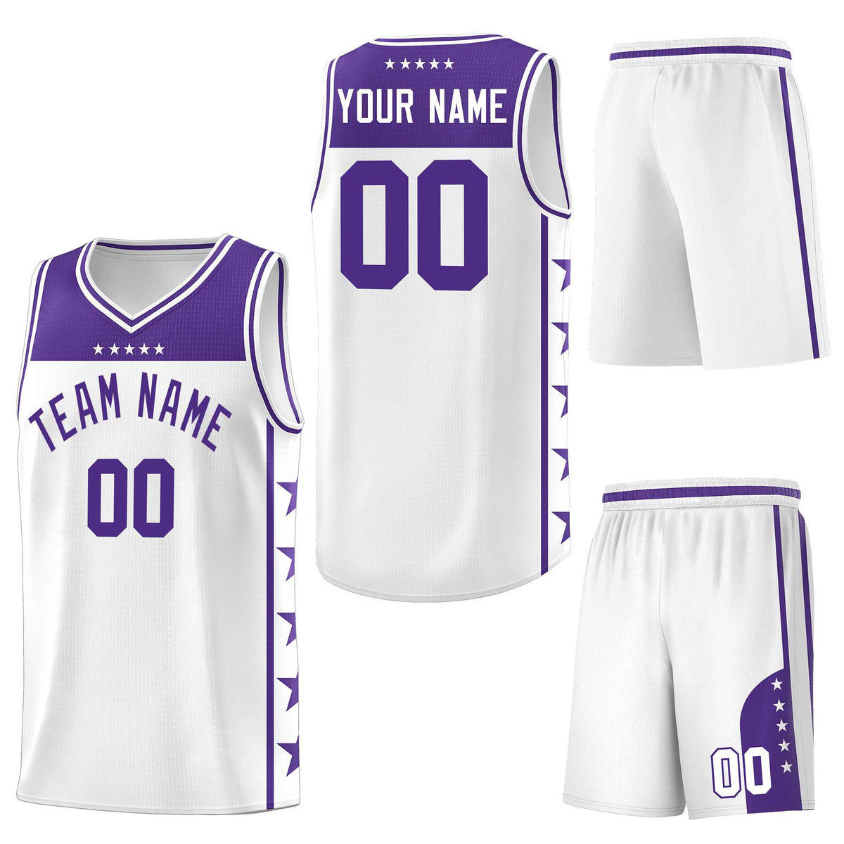 Custom White Purple Personalized Star Pattern Sports Uniform Basketball Jersey
