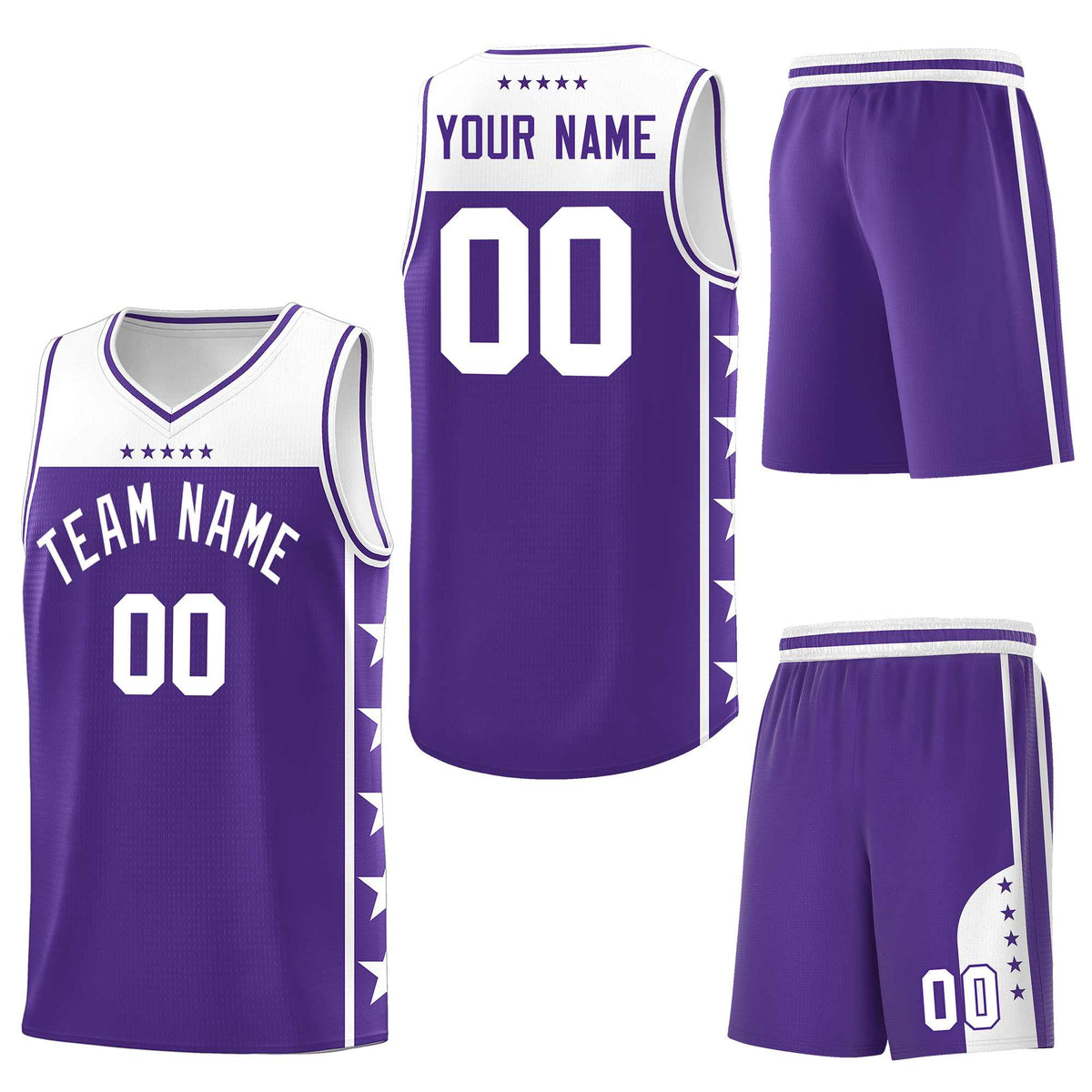 Custom Purple White Personalized Star Pattern Sports Uniform Basketball Jersey