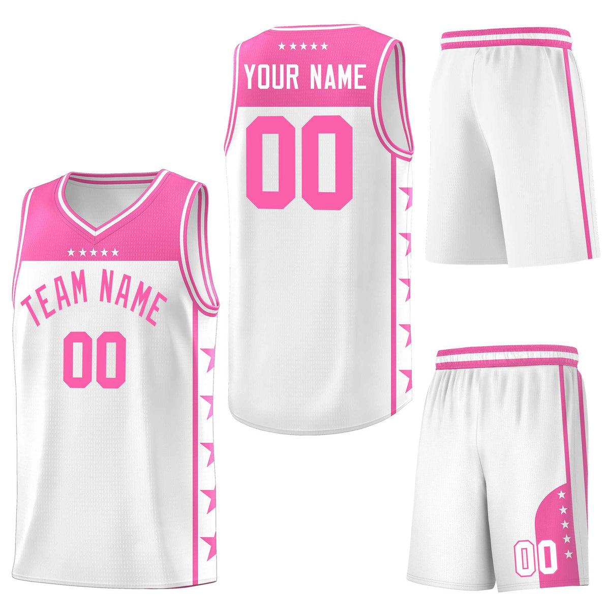 Custom White Pink Personalized Star Pattern Sports Uniform Basketball Jersey