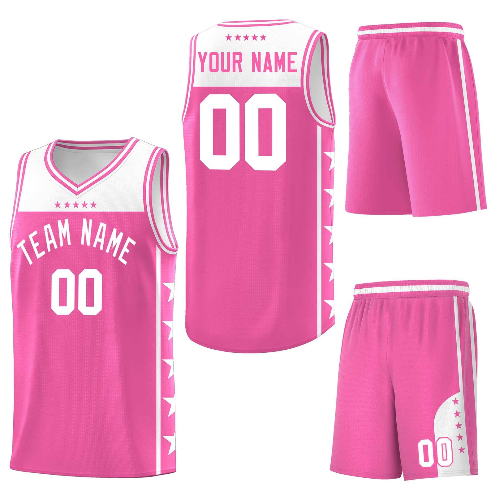 Custom Pink White Personalized Star Pattern Sports Uniform Basketball Jersey