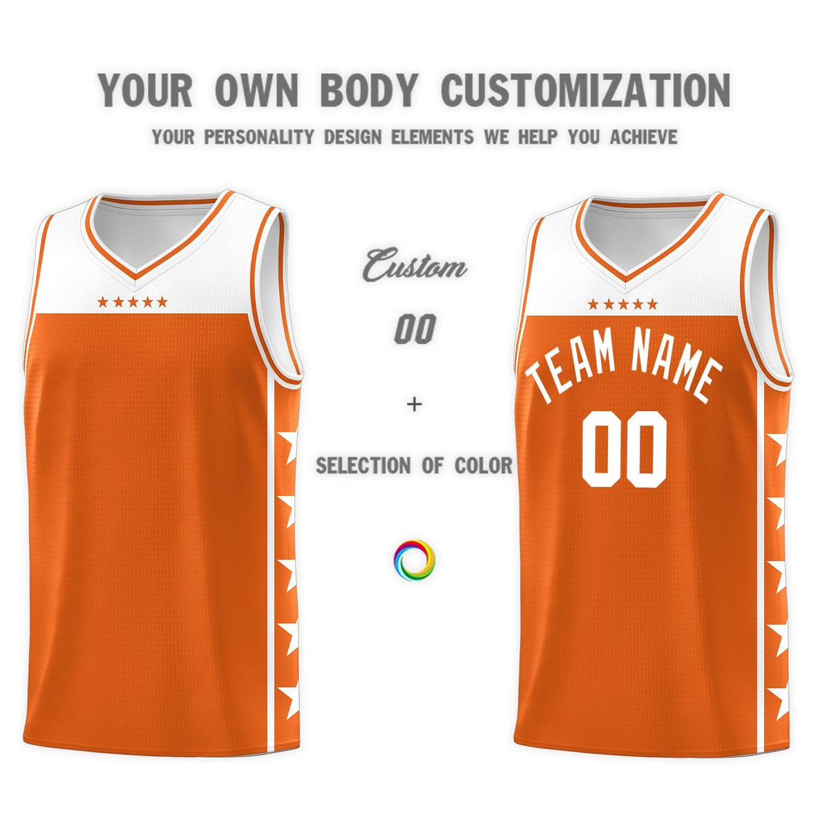 Custom Orange White Color Block Sets Sports Uniform Basketball Jersey