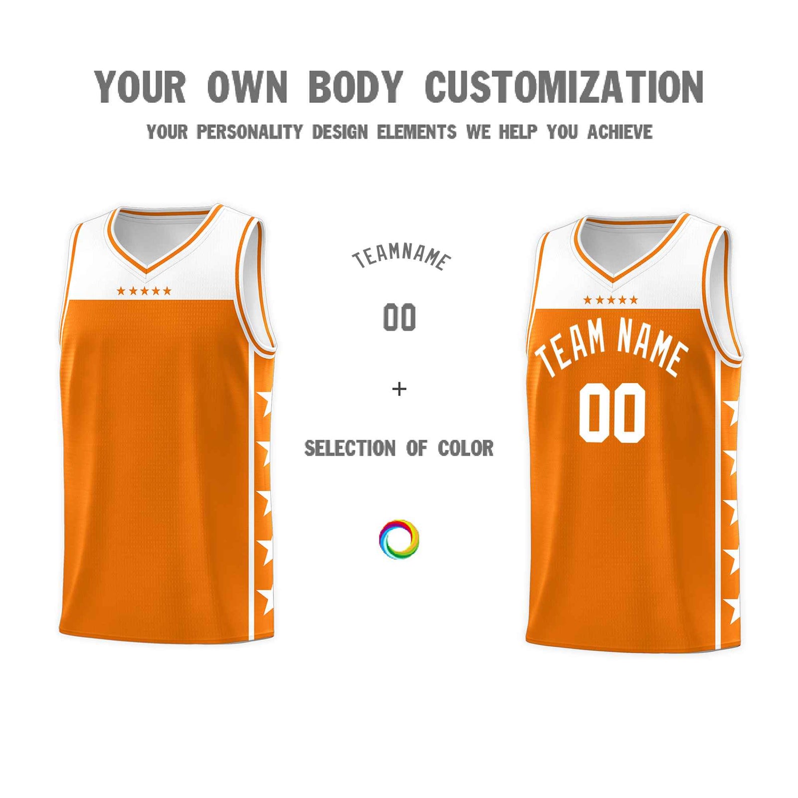 Custom Orange White Color Block Sets Sports Uniform Basketball Jersey