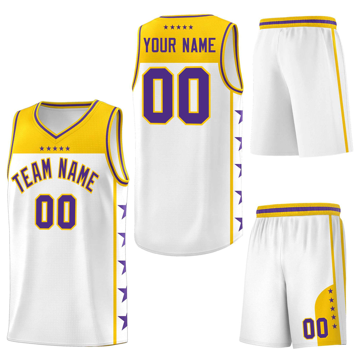 Custom White Purple Personalized Star Pattern Sports Uniform Basketball Jersey