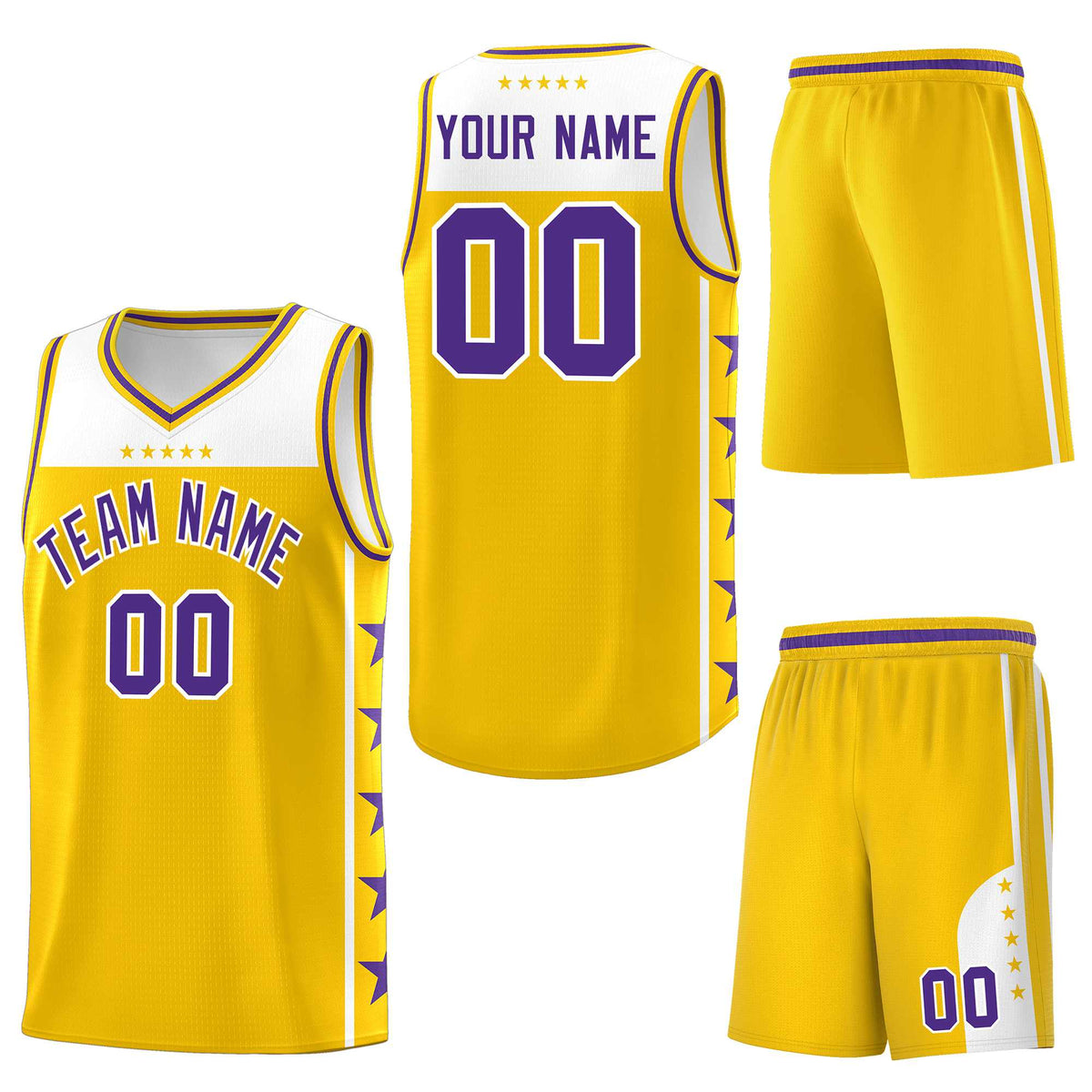 Custom Gold Purple Personalized Star Pattern Sports Uniform Basketball Jersey