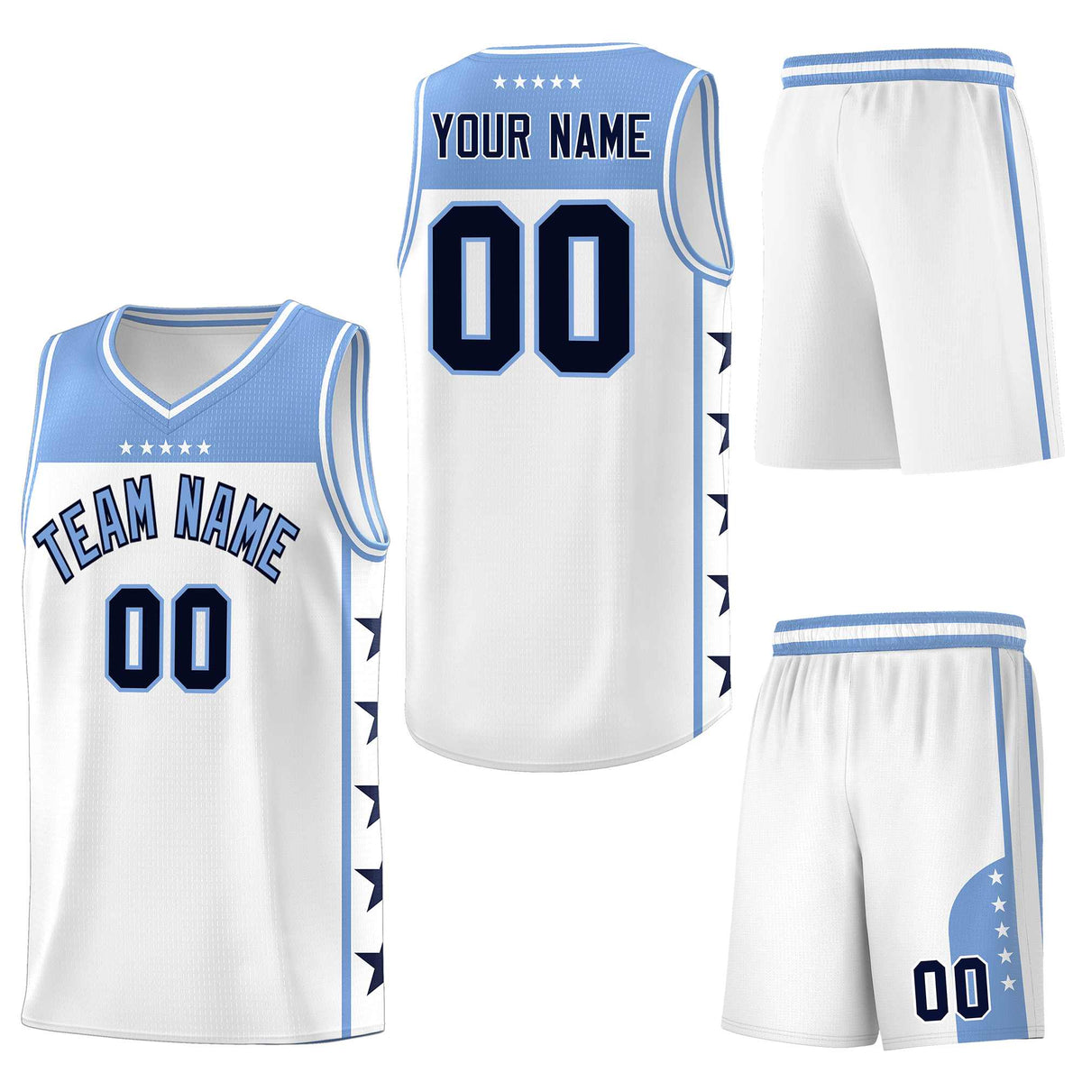 Custom White Light Blue Personalized Star Pattern Sports Uniform Basketball Jersey
