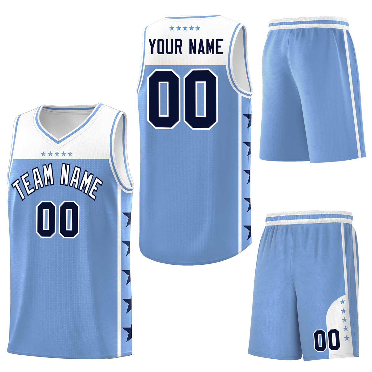 Custom Light Blue White Personalized Star Pattern Sports Uniform Basketball Jersey