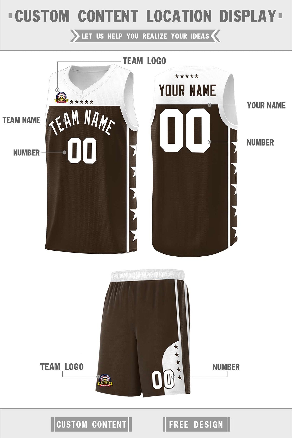 Custom Brown White Color Block Sets Sports Uniform Basketball Jersey