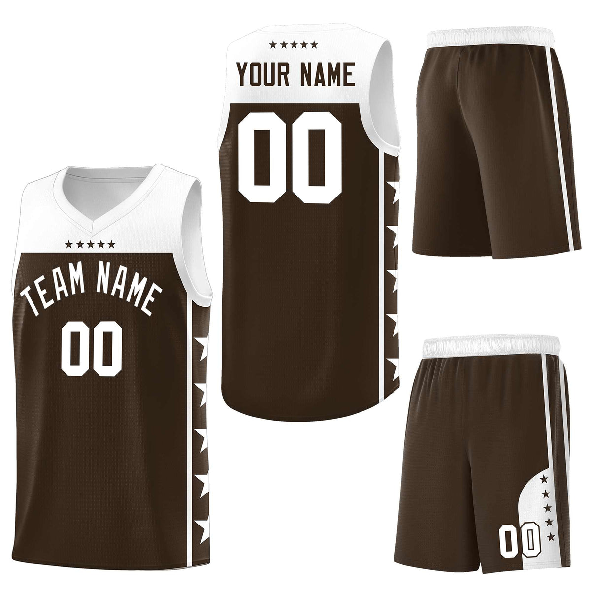 Custom Brown White Personalized Star Pattern Sports Uniform Basketball Jersey