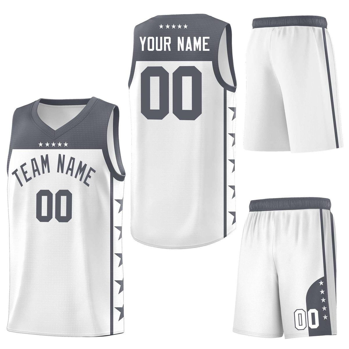Custom White Dark Gray Personalized Star Pattern Sports Uniform Basketball Jersey