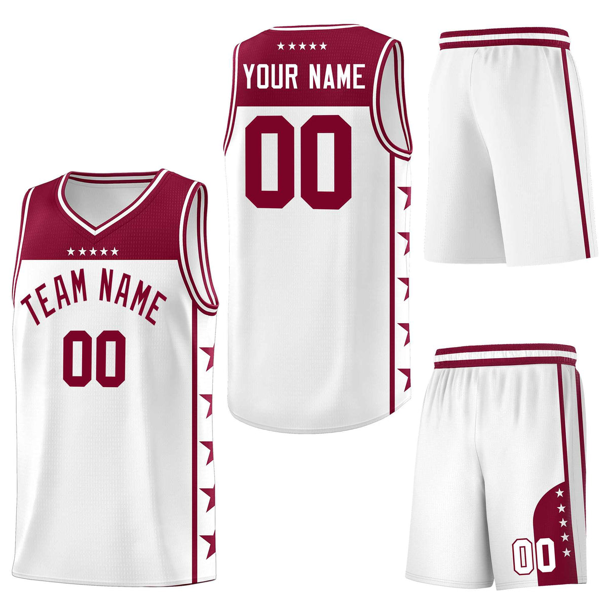Custom White Crimson Personalized Star Pattern Sports Uniform Basketball Jersey