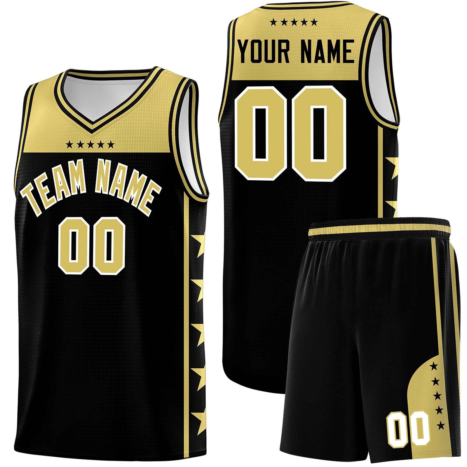 Custom Black Old Gold Color Block Sets Sports Uniform Basketball Jersey