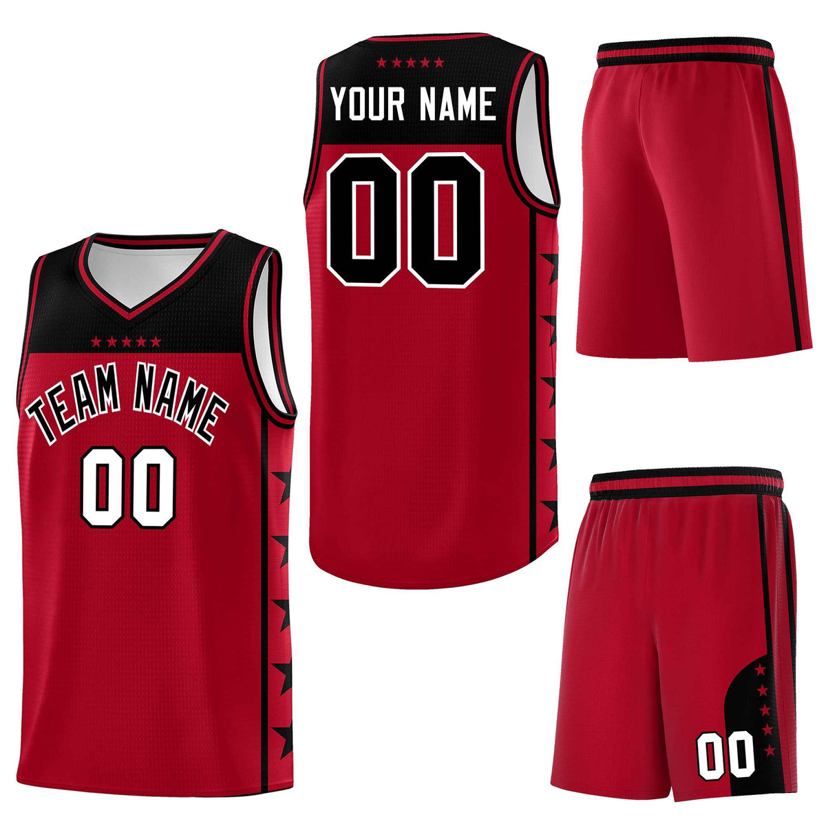 Custom Red Black Personalized Star Pattern Sports Uniform Basketball Jersey