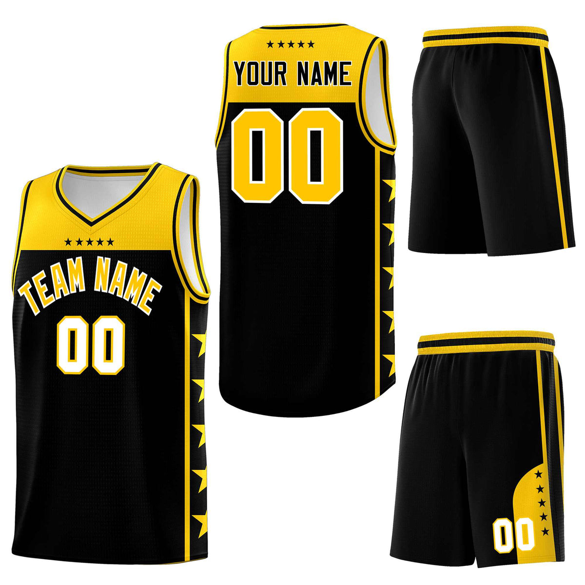 Custom Black Yellow Personalized Star Pattern Sports Uniform Basketball Jersey