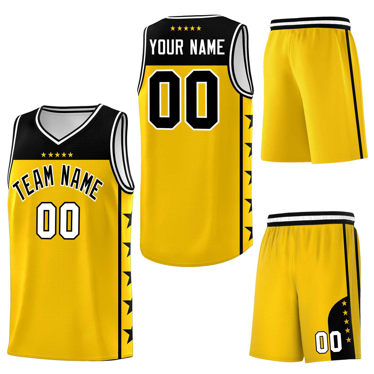 Custom Gold Black Personalized Star Pattern Sports Uniform Basketball Jersey