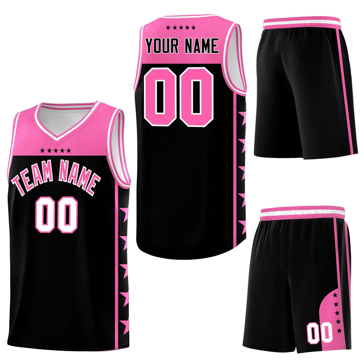 Custom Black Pink Personalized Star Pattern Sports Uniform Basketball Jersey