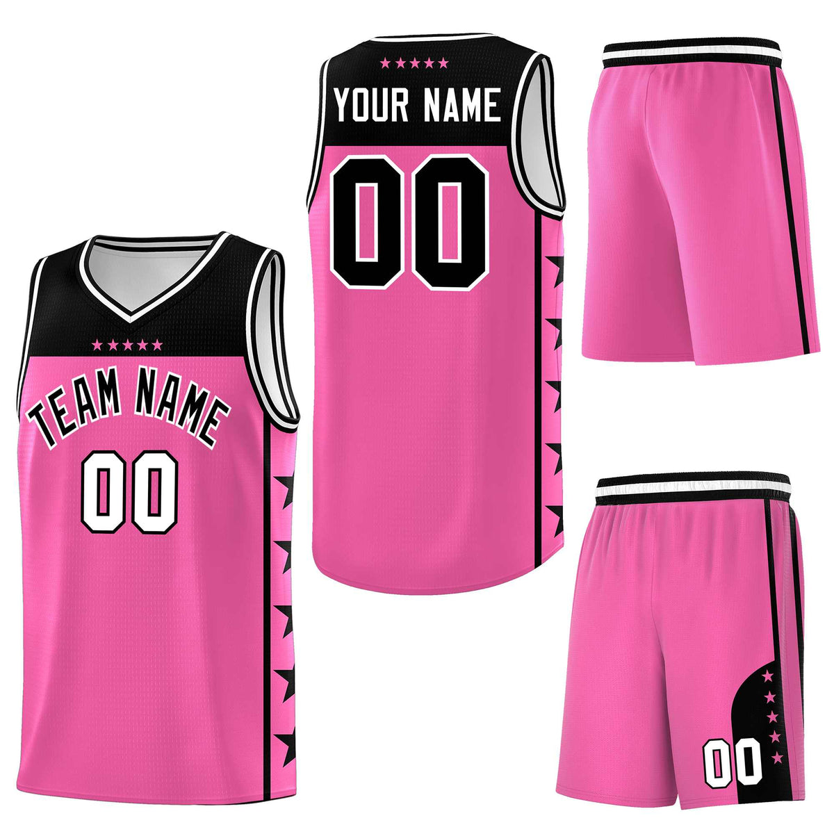 Custom Pink Black Personalized Star Pattern Sports Uniform Basketball Jersey
