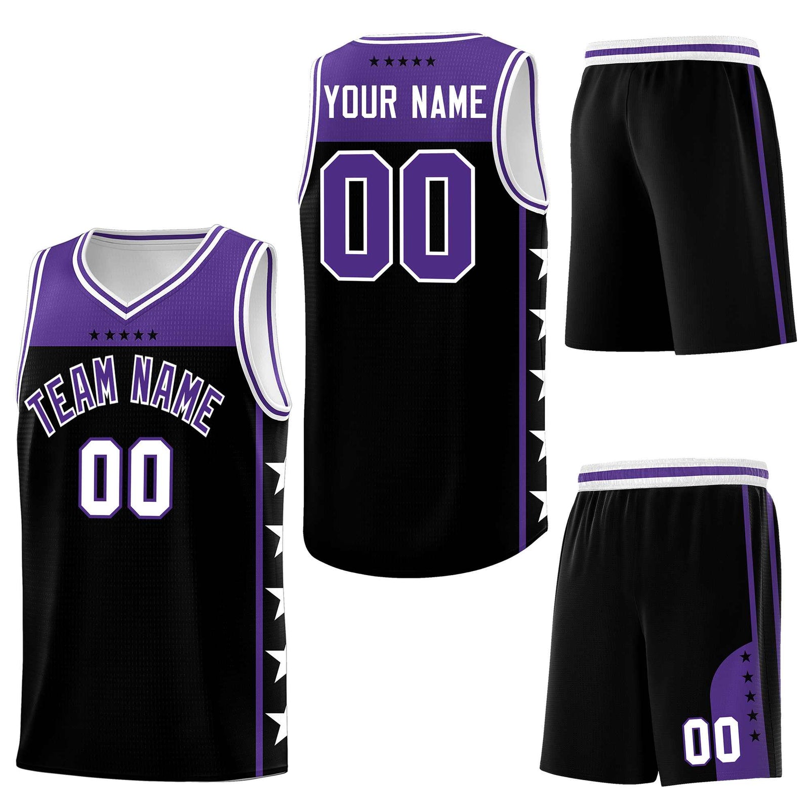 Custom Black Purple Personalized Star Pattern Sports Uniform Basketball Jersey