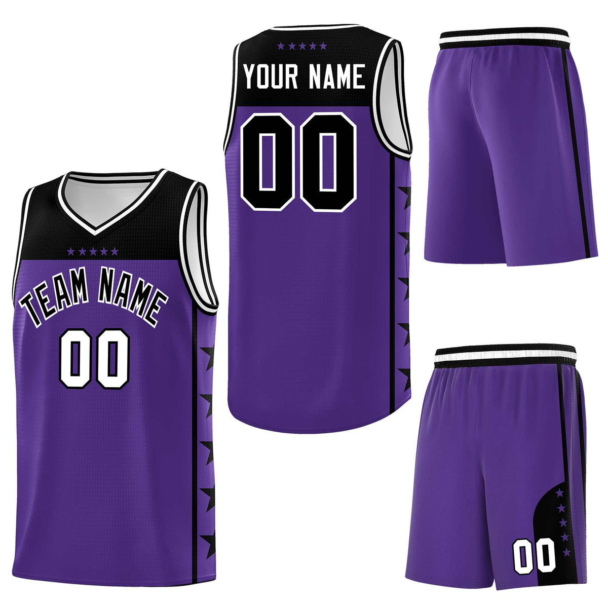 Custom Purple Black Personalized Star Pattern Sports Uniform Basketball Jersey