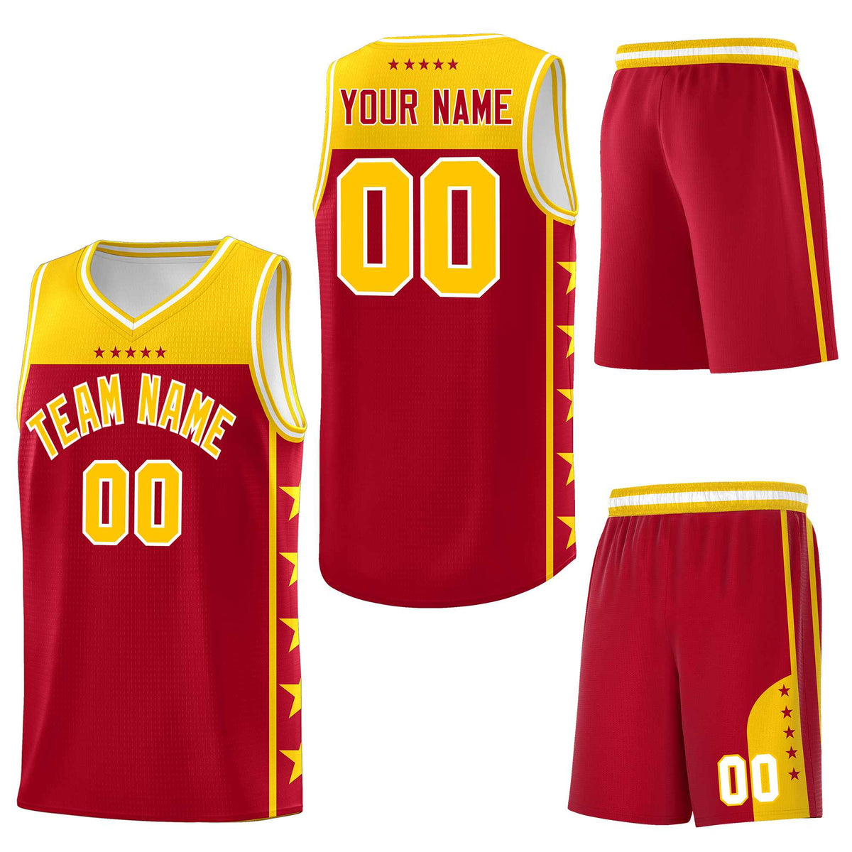 Custom Red Yellow Personalized Star Pattern Sports Uniform Basketball Jersey