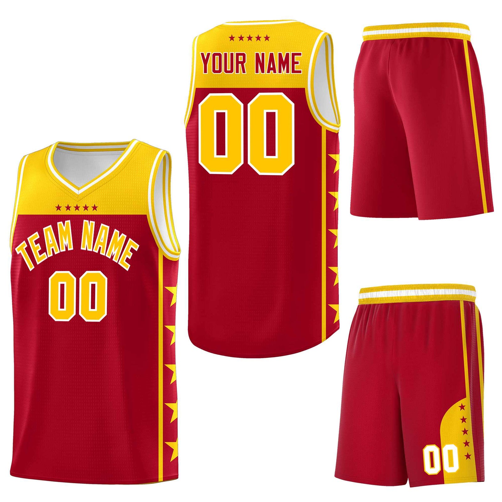 Custom Red Yellow Personalized Star Pattern Sports Uniform Basketball Jersey