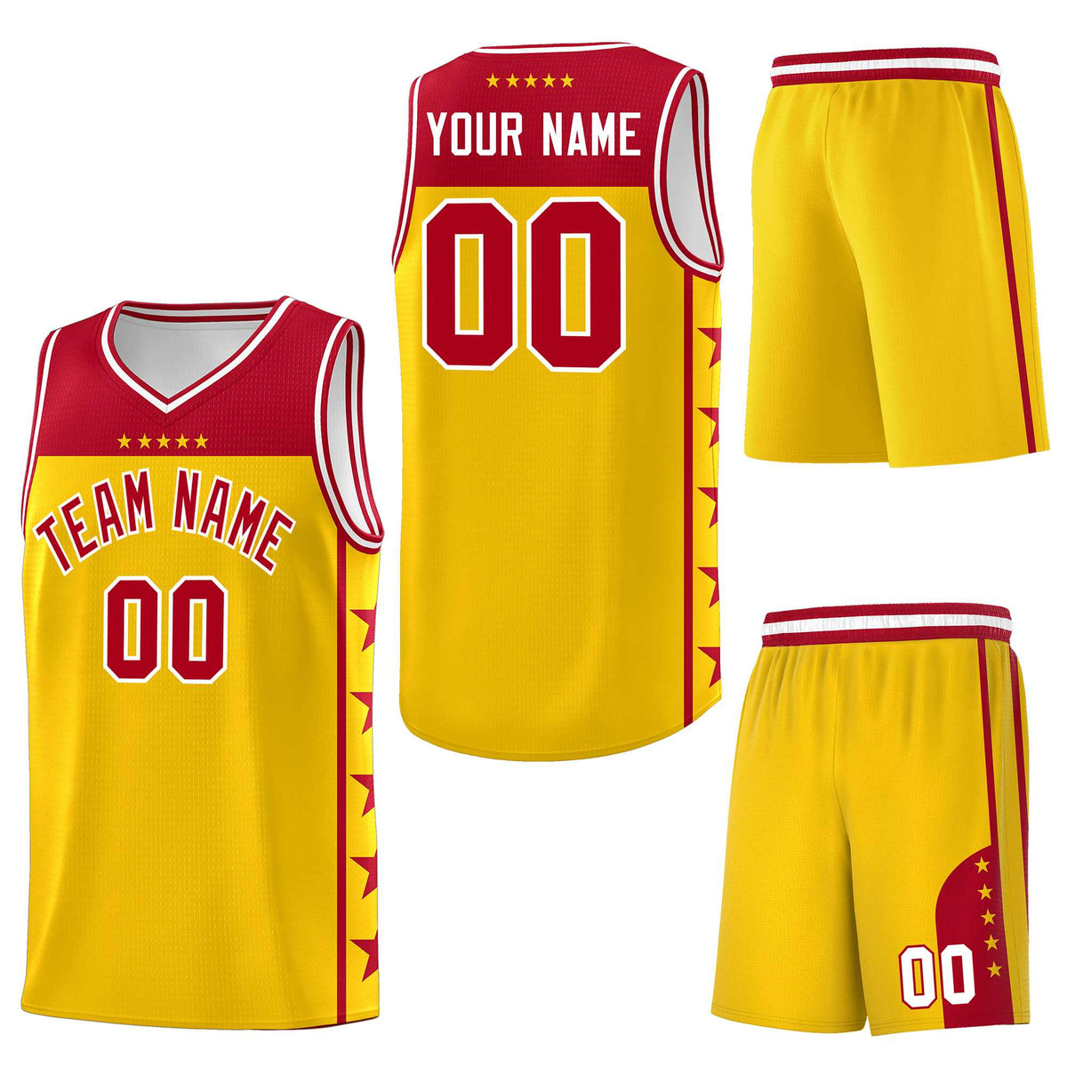 Custom Gold Red Personalized Star Pattern Sports Uniform Basketball Jersey